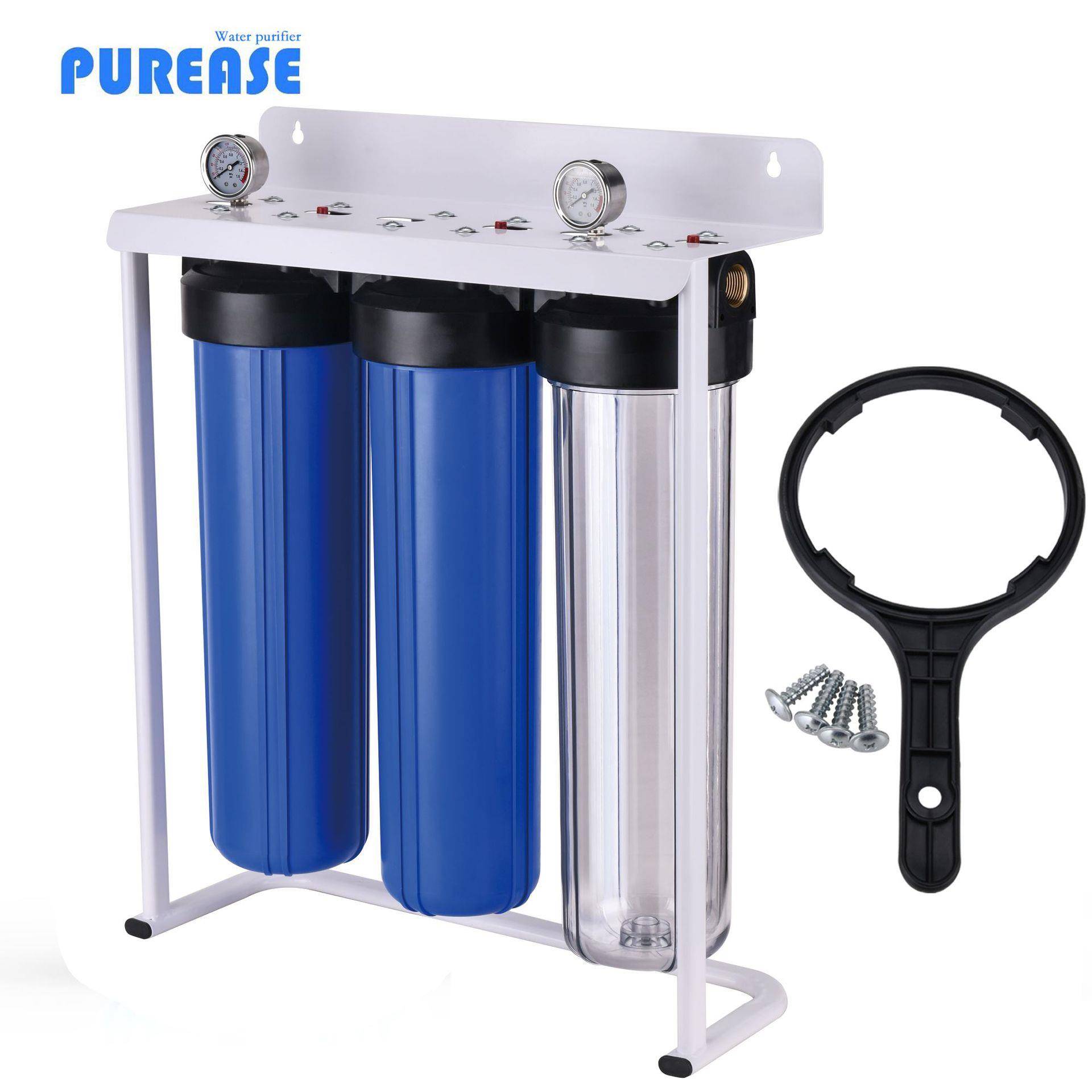 20寸大胖三联挂板机管道机家用整屋滤瓶抗压3联机NPT/BSP