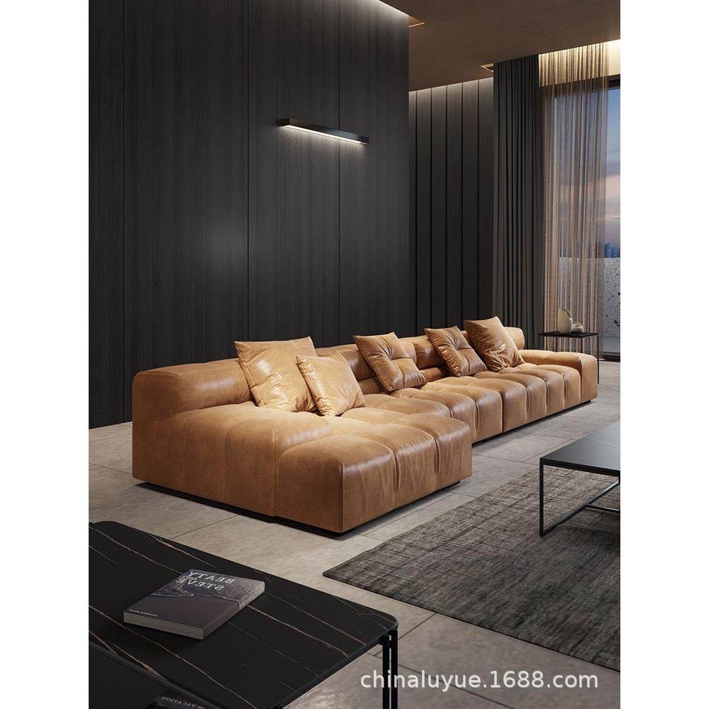 意式极简真皮沙发客厅现代简约别墅家用大小户型砖块皮艺沙发