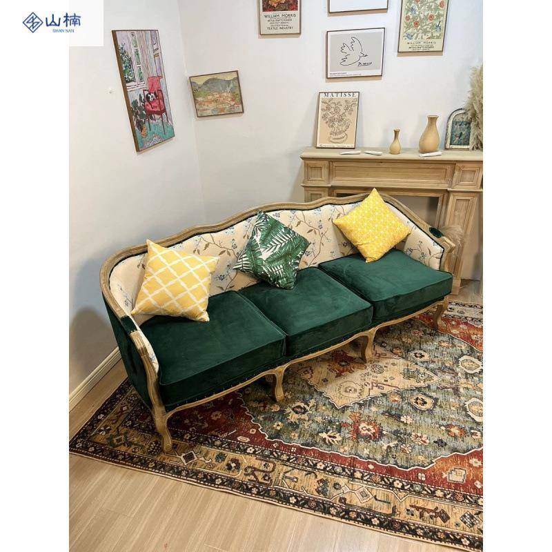 田园复古单双人客厅小户型家用组合沙发美式轻奢简约实木布艺沙发