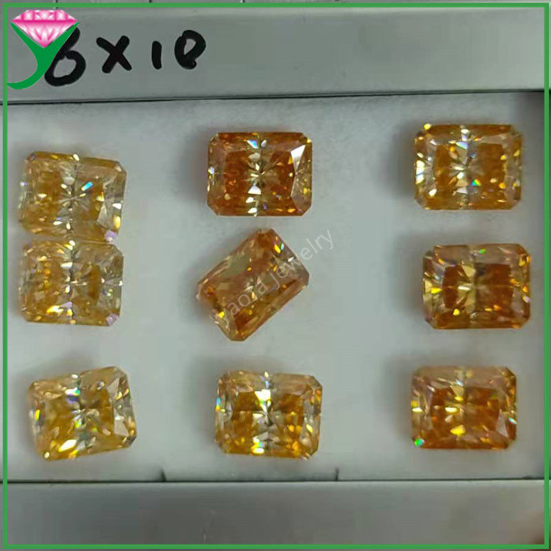 原色香槟黄色雷迪恩切割长方形倒角莫桑石黄色1克拉莫桑钻裸石