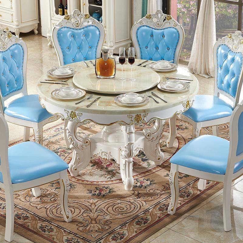 欧式餐桌椅组合大理石圆桌圆形大小户型实木餐台家用吃饭桌子6人