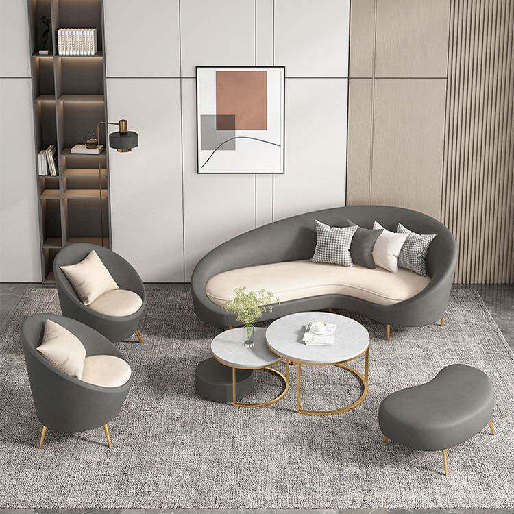 北欧布艺沙发服装店美容院酒店休息区沙发椅小户型家用弧形小沙发