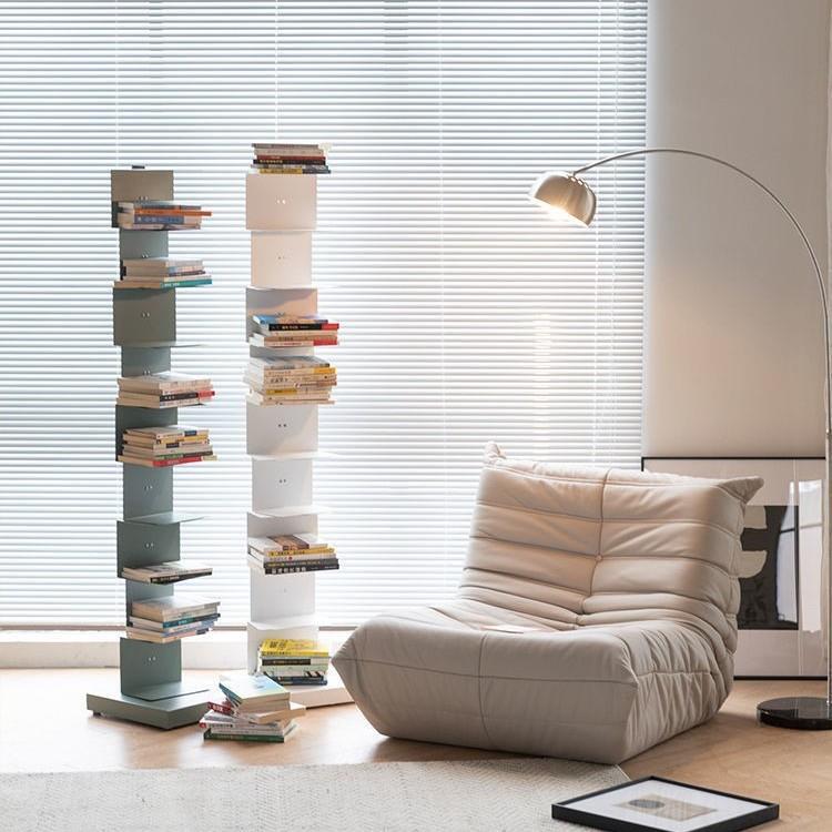 北欧书架不锈钢隐形落地置物架小型中古窄书柜收纳架简约家居网红