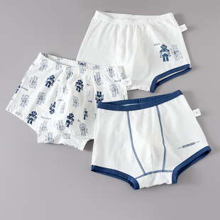 K儿童平角内裤3条装 中大童男孩纯棉四角裤头印花睡裤95棉5氨纶