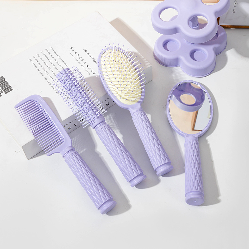 家用多功能美发梳套装造型卷发梳按摩气垫梳手持化妆镜梳子四件套