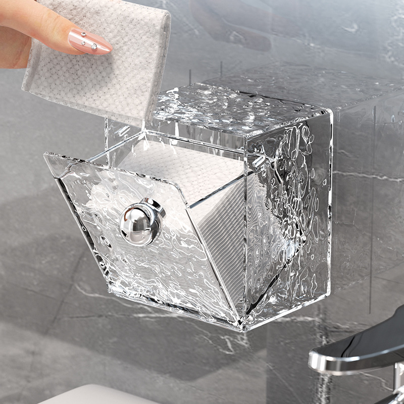 卫生间收纳盒棉签盒壁挂式免打孔透明口红翻盖镜柜收纳防尘储物盒