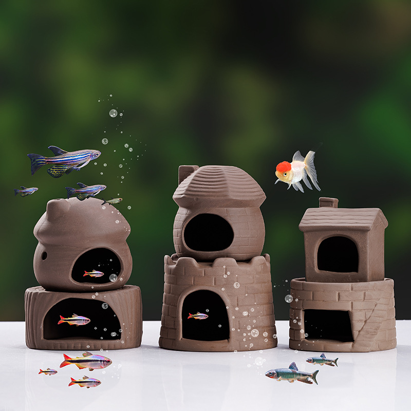 鱼缸造景小型躲避屋摆件小瓦罐鱼鱼产卵繁殖罐慈鲷陶罐