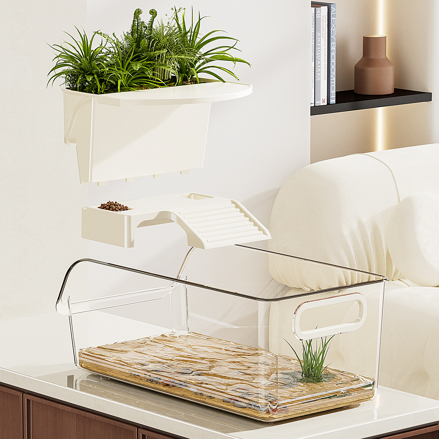 乌龟饲养缸家用鱼缸客厅大容量专用收纳箱生态造景晒爬台桌面龟缸