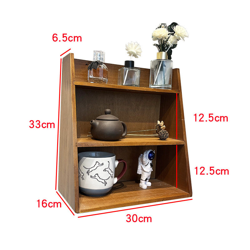 挂墙桌面收纳架木质梳妆台香水化妆品置物架桌桌上杯子新中式