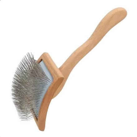 宠物针梳 木手柄曲面刷开结不锈钢木柄脱毛梳 肤感漆宠物用品梳子