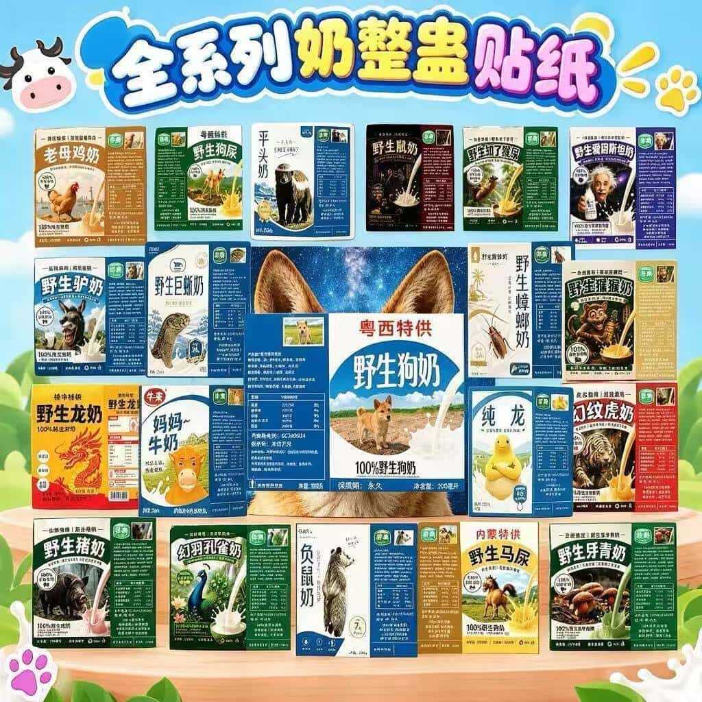 野生狗奶盒不干胶整蛊贴