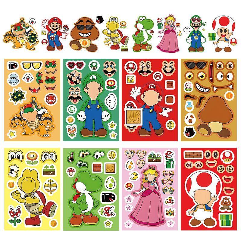新款超级玛丽马里奥拼图换脸贴纸创意趣味装饰防水儿童贴画DIY,文具电教/文化用品/商务用品,贴纸/立体贴纸,淘宝优惠券,粉丝福利购,淘宝优惠卷