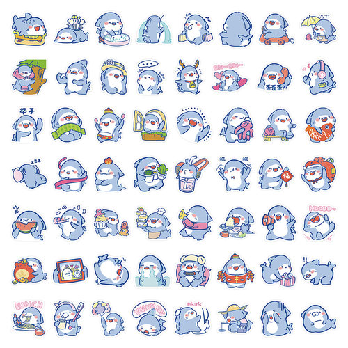 120张卡通鲨鱼萌萌鲨表情包贴纸ins风可爱手帐iPad装饰防水贴画