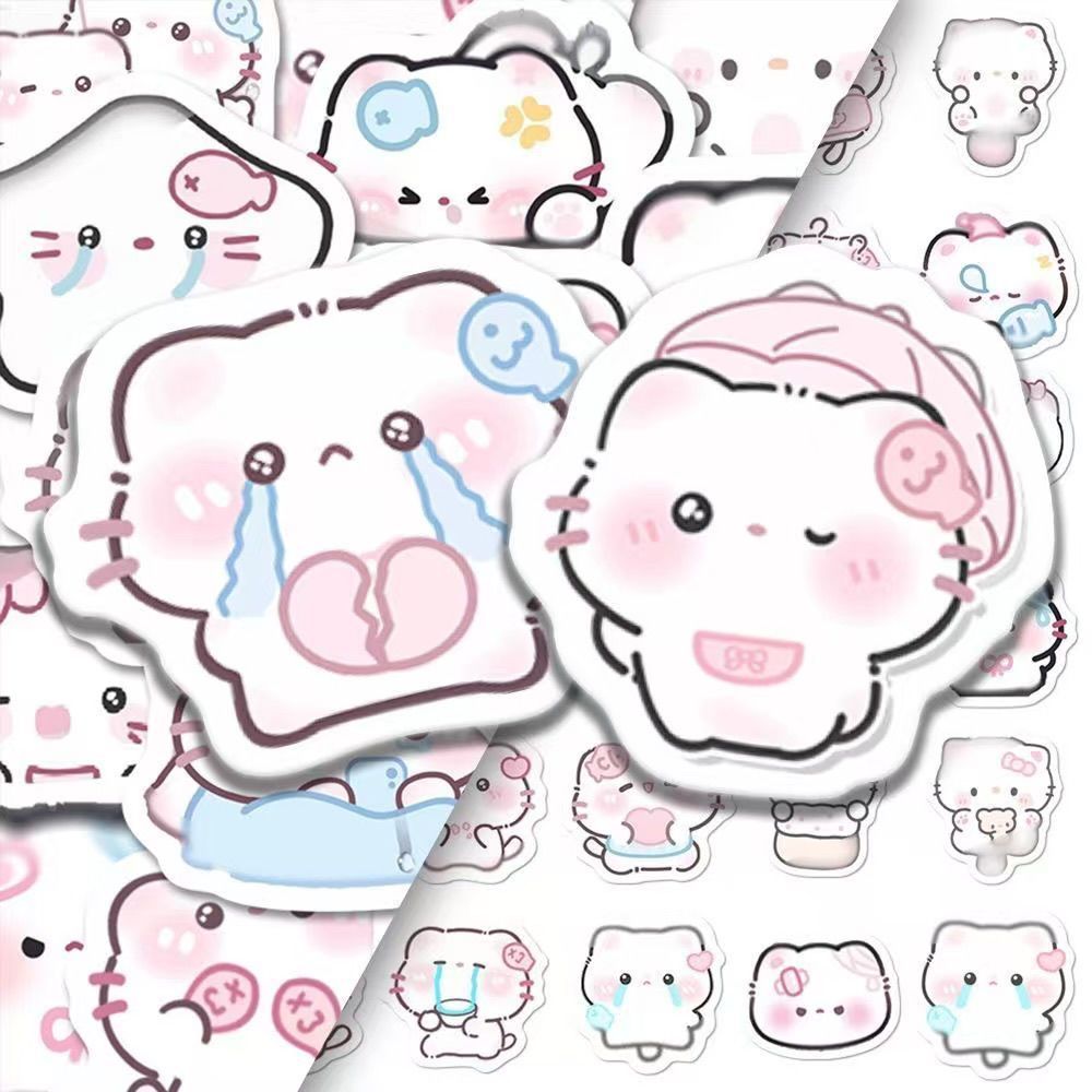 130张雨雾小猫可爱贴纸ins少女心卡通装饰手账桌面diy素材