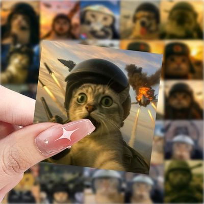 战斗小猫贴纸军工哈基米搞笑创意手机表情包趣味装饰diy手账贴画