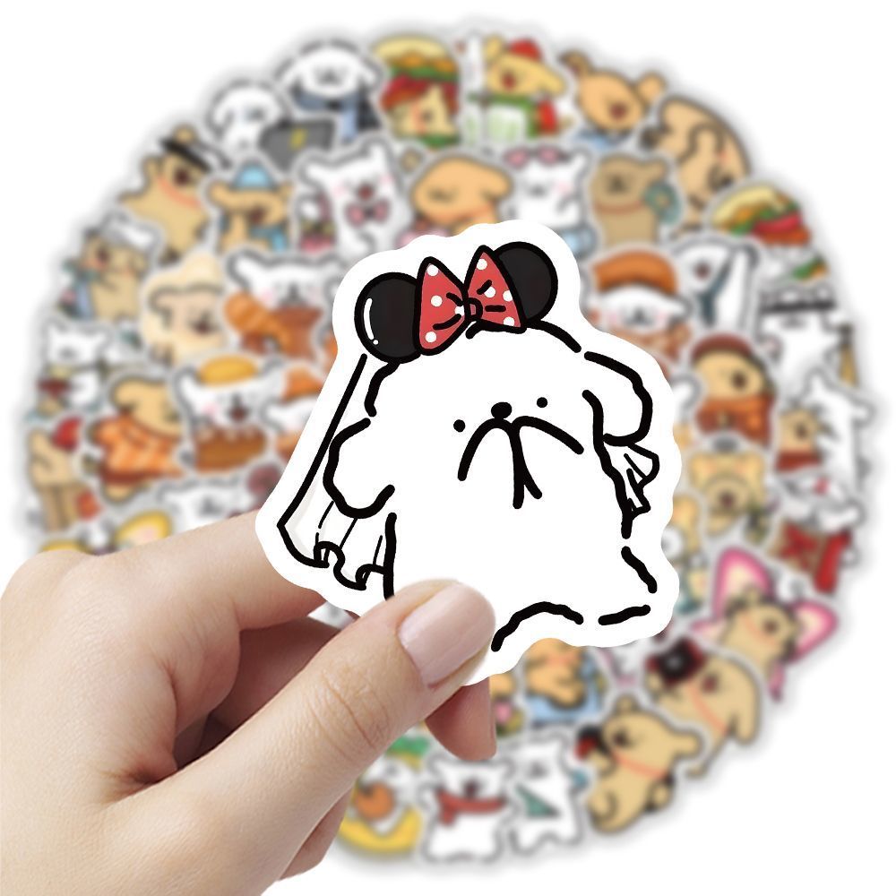 120张新款线条小狗贴纸卡通可爱创意diy装饰手机手账防水桌面贴画