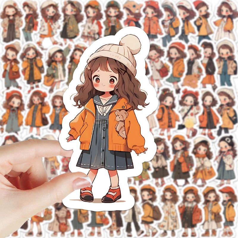 101张可爱Q版小女孩秋季穿搭贴纸卡通创意个性装饰手机壳DIY贴画