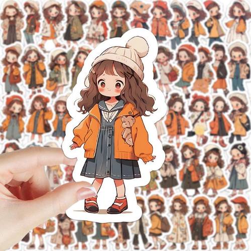 101张可爱Q版小女孩秋季穿搭贴纸卡通创意个性装饰手机壳DIY贴画