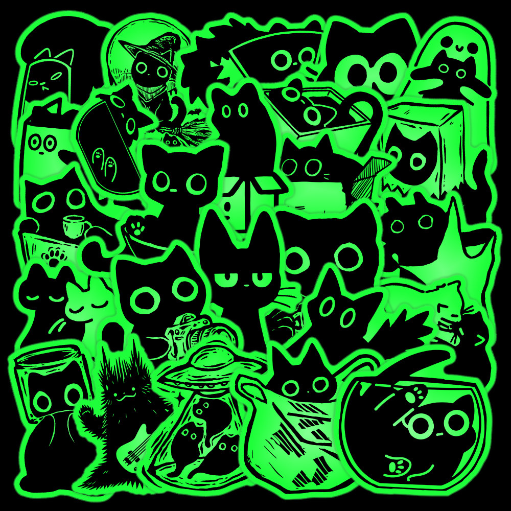 夜光可爱小黑猫儿童贴纸