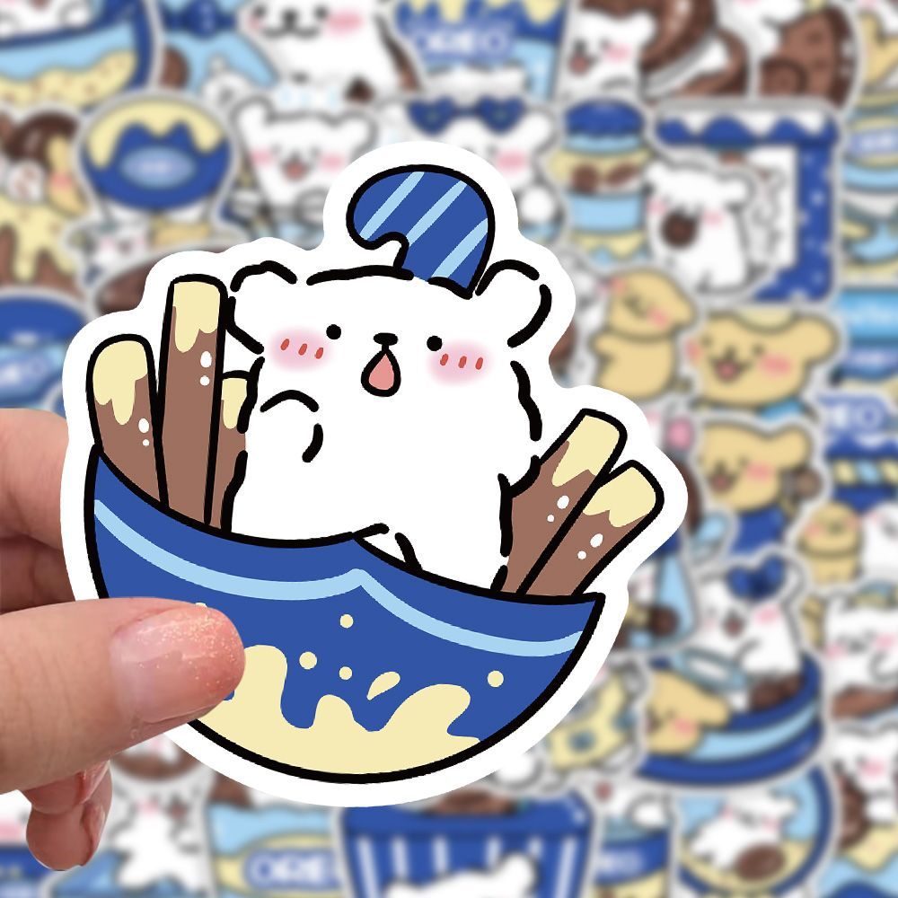 153张ins风卡通Q版绘画贴纸可爱线条小狗手账水杯吉他小型贴画