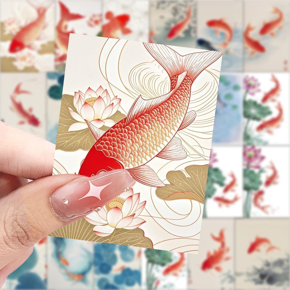 爆款国画鲤鱼A款贴纸创意小众文艺贴画装饰手机水杯行李箱diy贴画