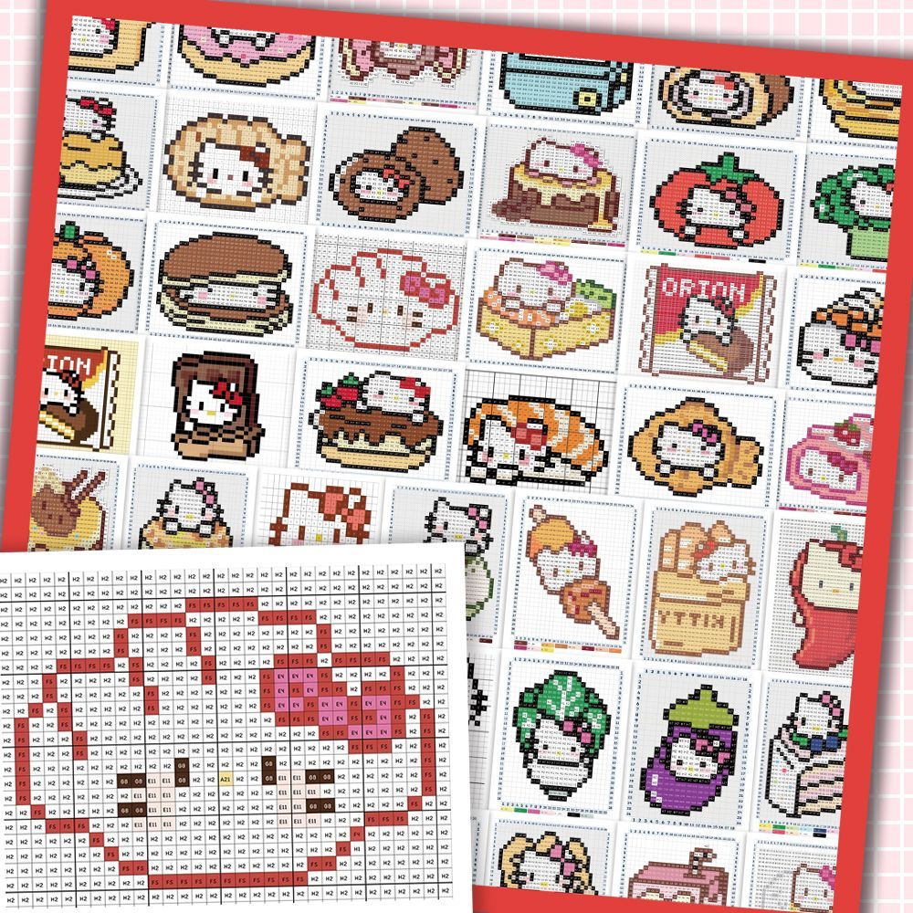 48张凯蒂猫食物拼豆可爱创意贴纸趣味diy装饰笔记本手账文具贴画