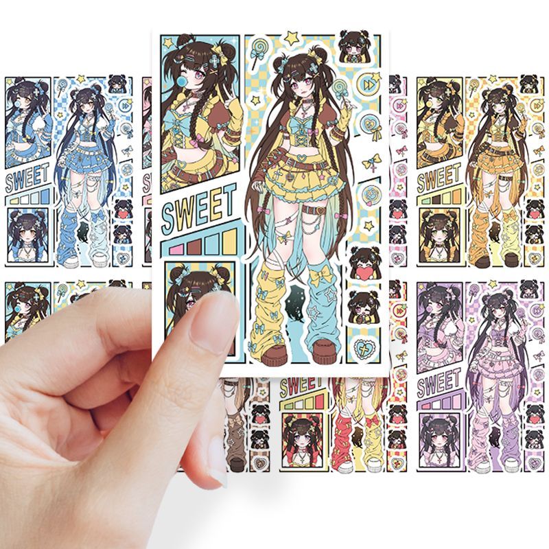 新款二次元女孩贴纸ins可爱韩系甜酷人物创意贴画手机diy装饰手账