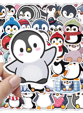 114张卡通企鹅贴纸Q版创意涂鸦动物小图案装饰手账素材防水小贴画
