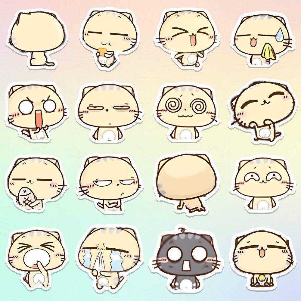 206张爆款高颜值治愈喵喵可爱CC猫贴纸卡通网红防水装饰手机手账