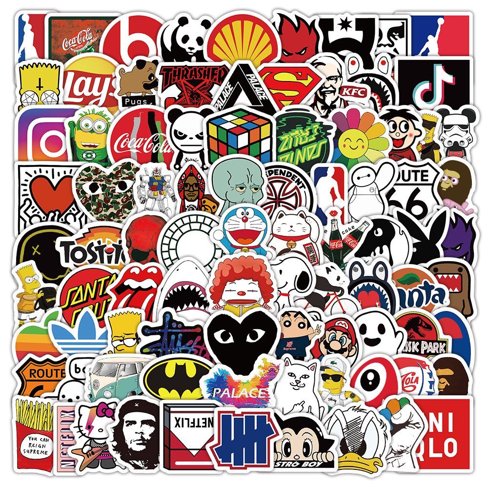 240张潮牌LOGO贴纸行李箱装饰头盔摩托车电动车表面防水贴画