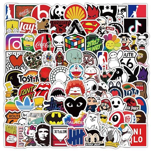 240张潮牌LOGO贴纸行李箱装饰头盔摩托车电动车表面防水贴画