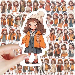 204张卡通q版 饰DIY创意贴画 小人物秋冬穿搭贴纸ins风手机壳iPad装