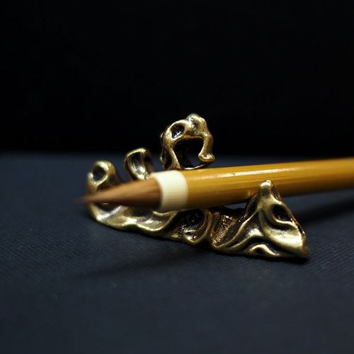 聚文堂古风文房创意纯铜毛笔笔搁笔架书法摆件太湖石园林小号笔山