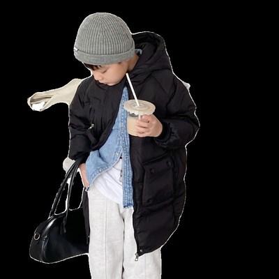 儿童中长款羽绒服女款冬季女童长款加绒外套秋冬男童轻薄冬装棉衣