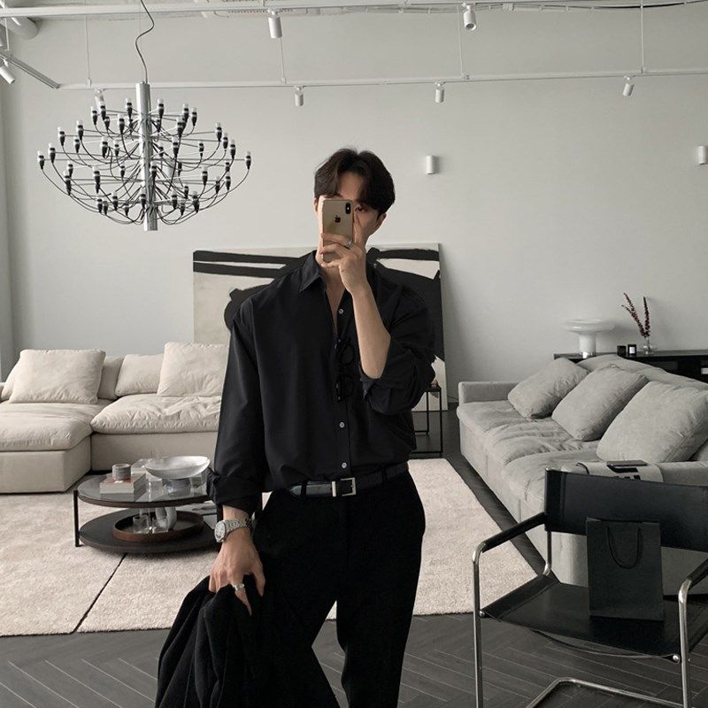 禁欲系男装那不勒斯防晒衬衫长袖男垫肩西装内搭衬衣高级感打底夏