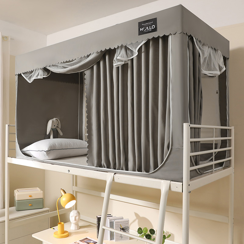 强遮光牀帘蚊帐一体式大学生宿舍单人上下铺通用90全包窗帘带支架