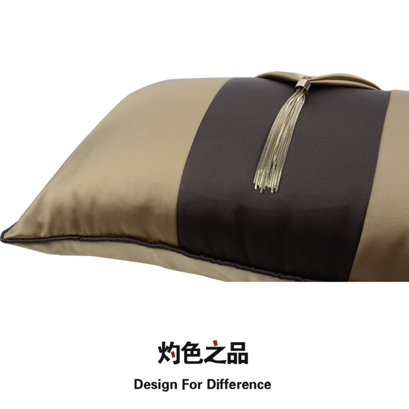 新中式古典金棕缎面流苏别墅样板房沙发靠背抱枕靠枕靠垫腰靠腰枕