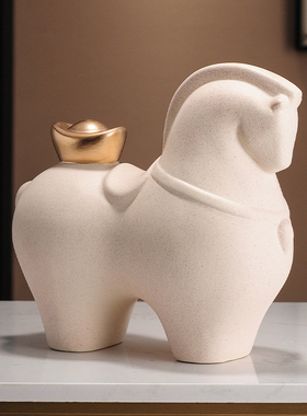 新中式马上有钱摆件办公室桌面酒柜电视柜马到成功工艺品开业礼物