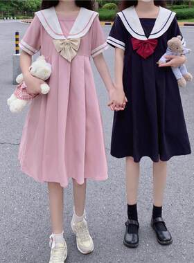 胖大童夏装连衣裙12胖女孩宽松大码13岁初中学生JK水手服甜美裙子