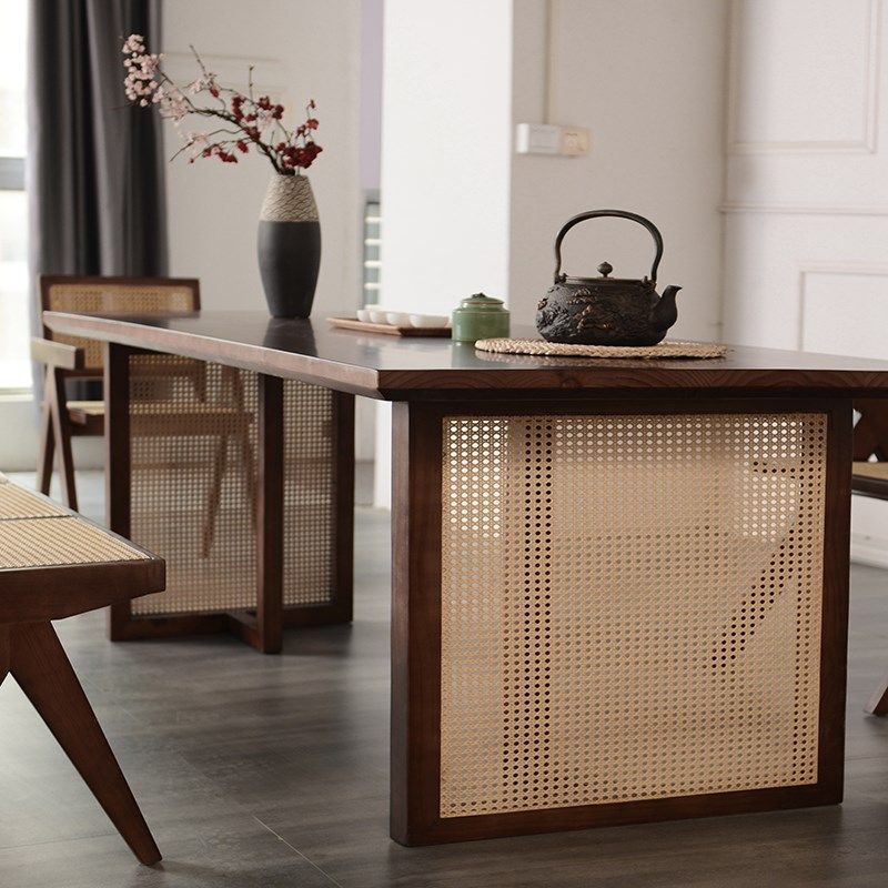 新中式实木藤编茶桌侘寂风原木大板泡茶桌民宿茶室设计师功夫茶台,商业/办公家具,茶台/茶桌,淘宝优惠券,粉丝福利购,淘宝优惠卷