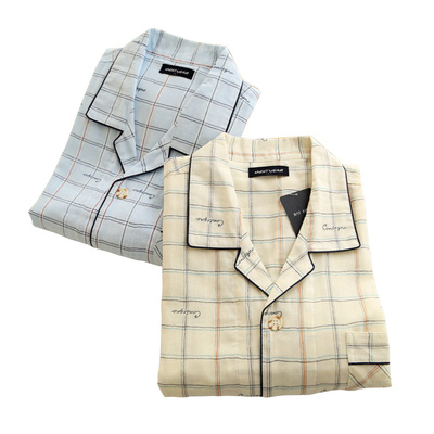 男士纯棉睡衣春夏季全棉双层纱布居家服青年中年长袖长裤大码套装