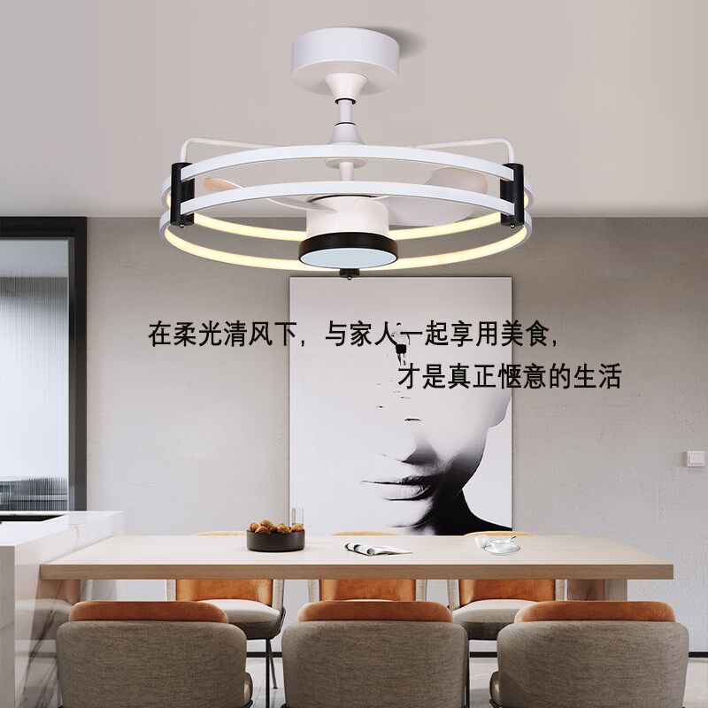 简约大气餐厅吊扇风扇灯新款led灯带电扇大风力卧室吊灯变频北欧