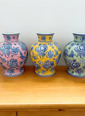 法式中国风青花瓷陶瓷花瓶摆件客厅插花彩瓷水培器皿摆件餐桌花瓶