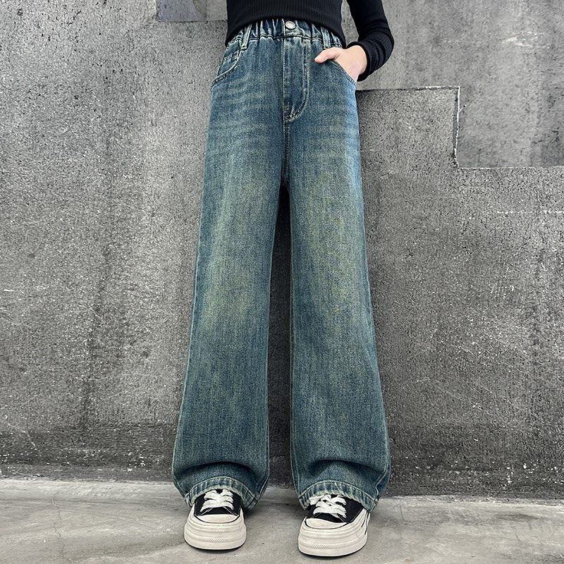 女童牛仔裤秋冬款直筒裤儿童加绒裤子春秋休闲裤女大童阔腿裤秋季,童装/婴儿装/亲子装,儿童牛仔裤,淘宝优惠券,粉丝福利购,淘宝优惠卷