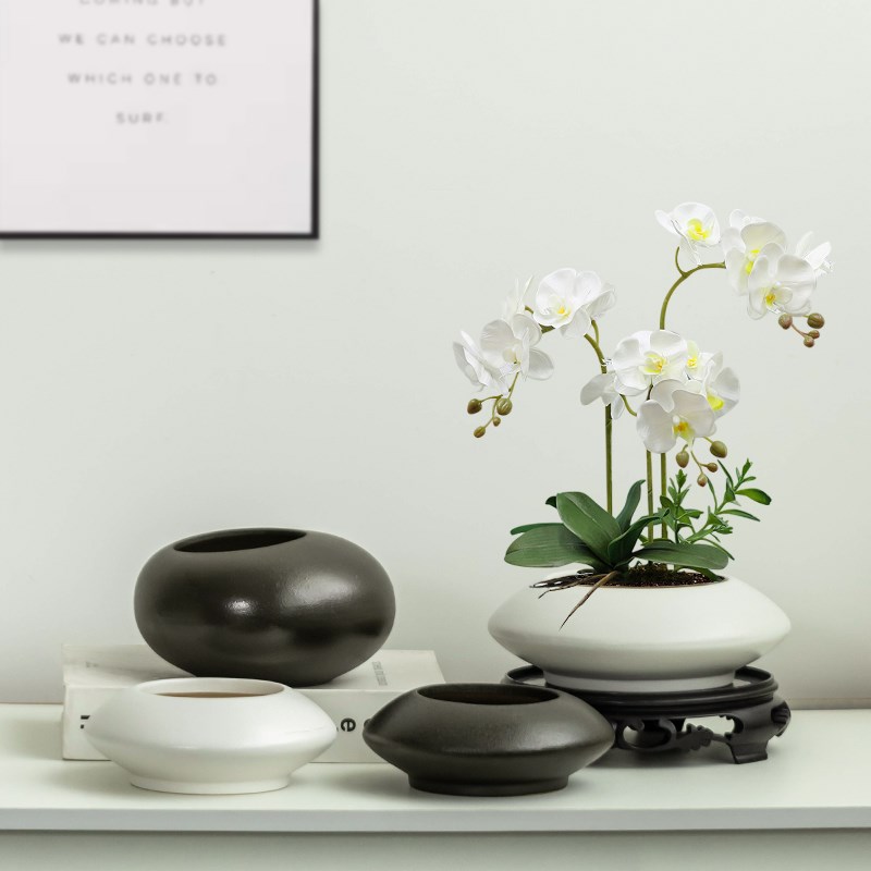 中式蝴蝶兰花盆陶瓷家用高端小号有孔透气带托盆栽盆创意客厅摆件