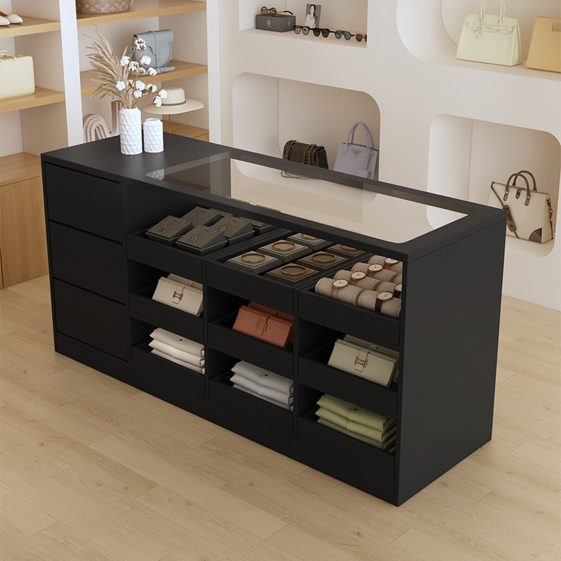 服装店中岛柜收银台柜台带玻璃摆件饰品陈列柜流水台展示台吧台桌