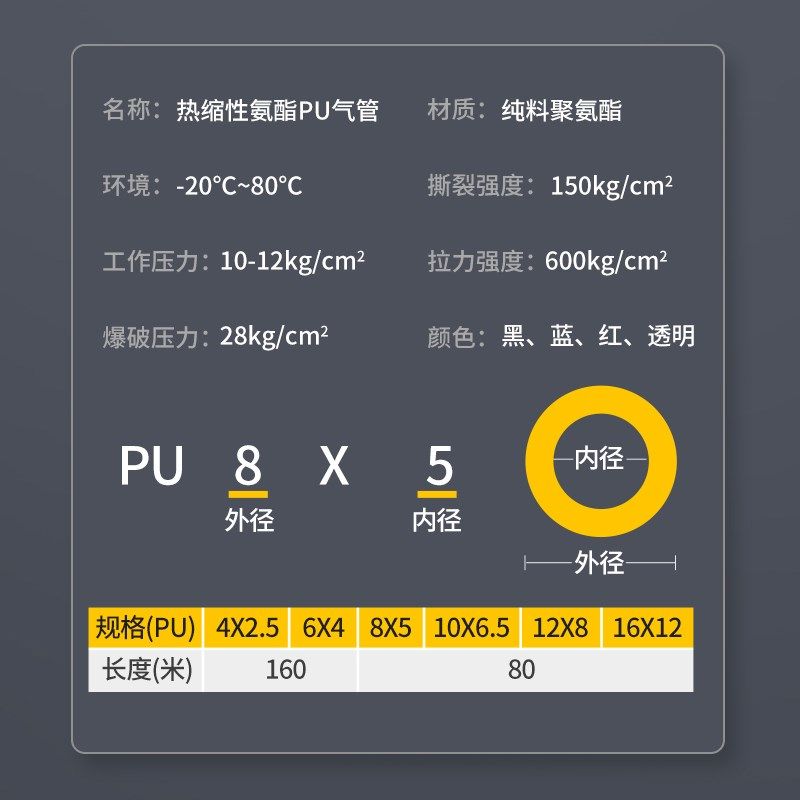 PU气管软管足80米100米空压机气泵木工管气动高压风管8mm10mm12mm