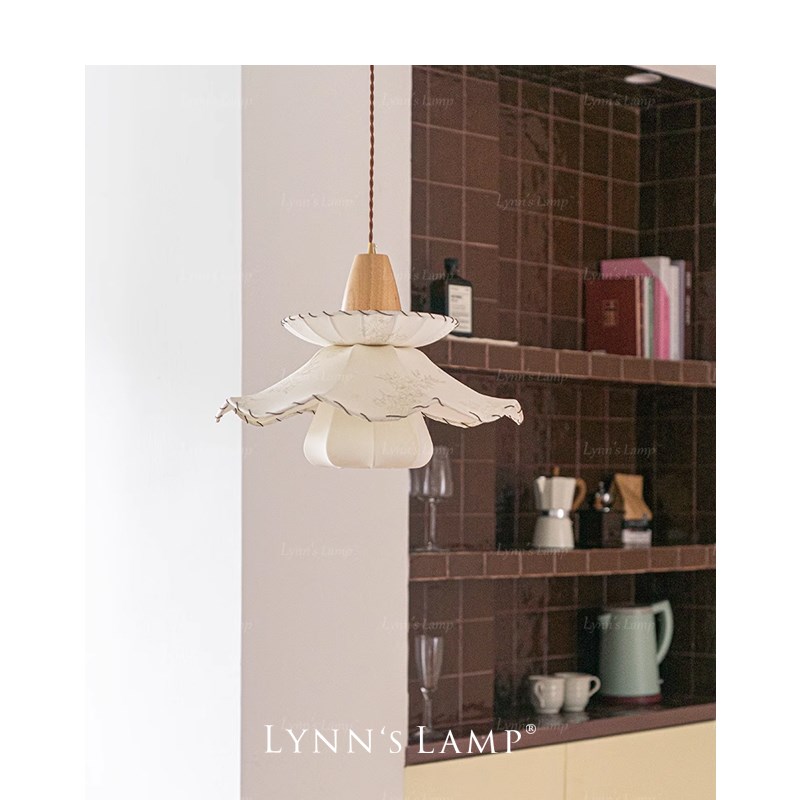 Lynns立意 法式奶油风吊灯 餐厅卧室布艺中古书房实木衣帽间复古