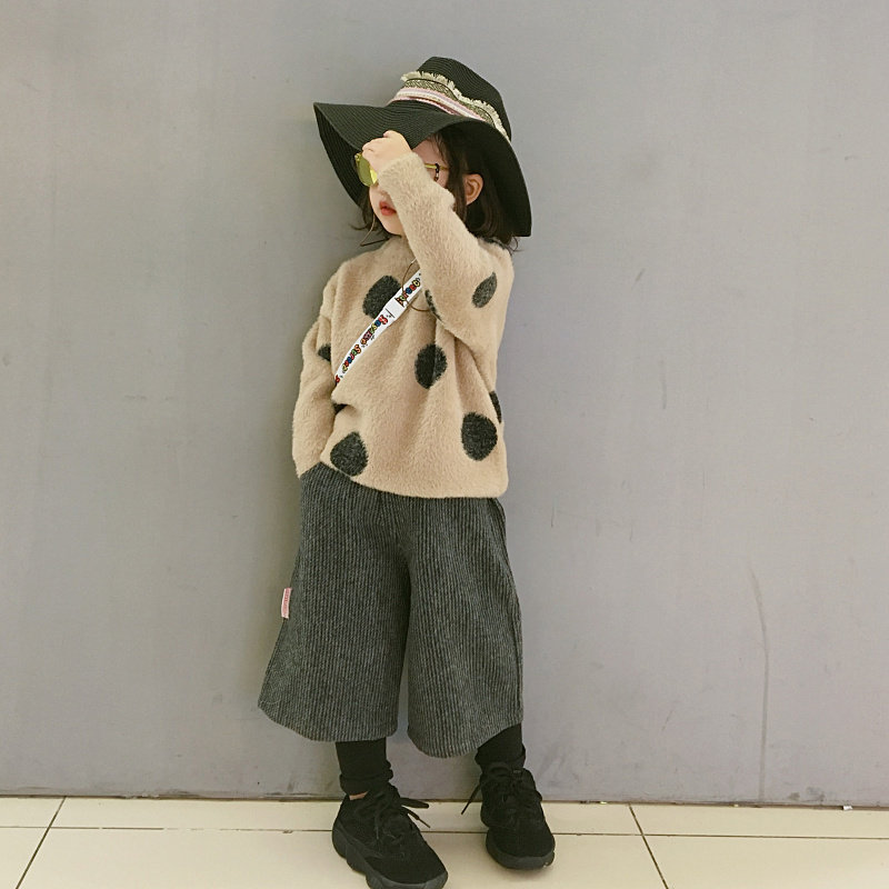 女童阔腿裤2021春秋冬款儿童男童女宝宝加绒毛呢弹力打底假两件裤