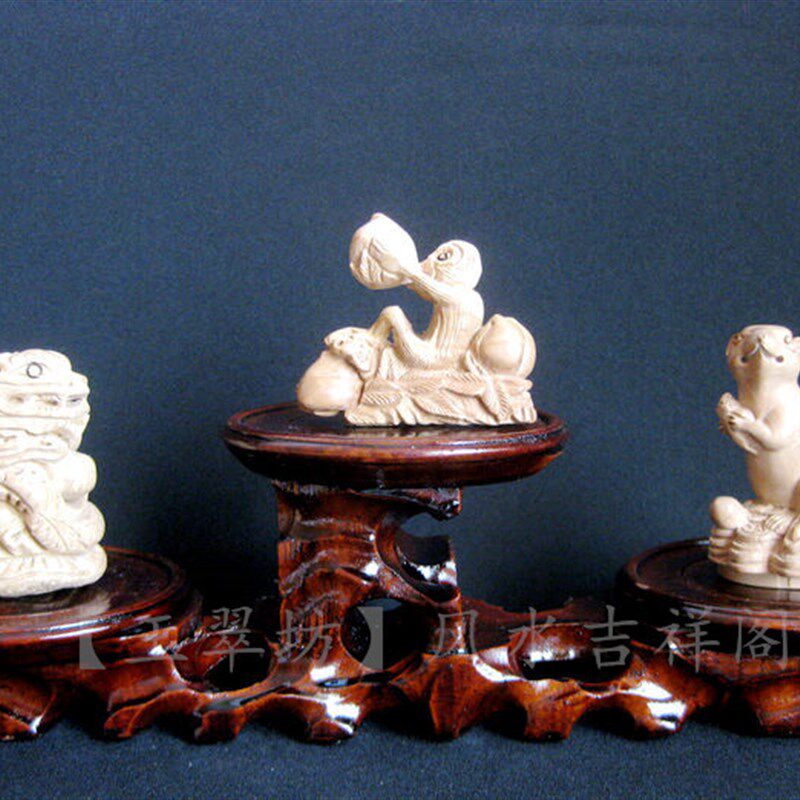 桃木申子辰三合生肖摆件办公室摆设属猴鼠龙财吉祥书房桌面装饰品